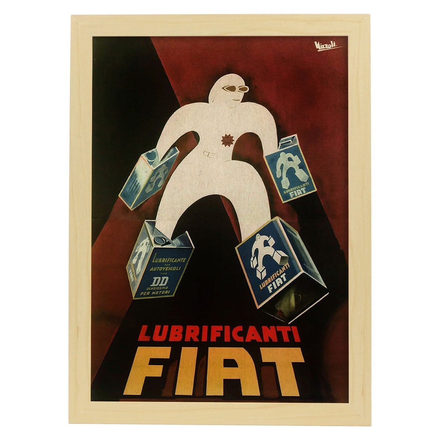 Poster vintage. Anuncio vintage italiano de lubricante Fiat.-Artwork-Nacnic-A3-Marco Madera clara-Nacnic Estudio SL