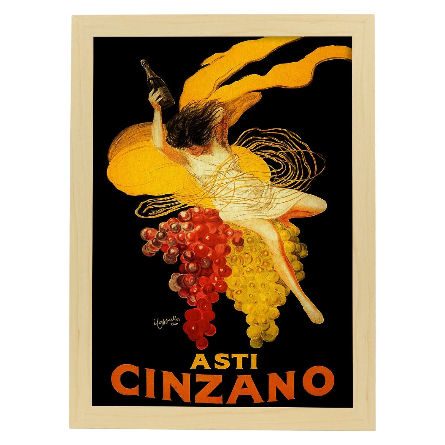 Poster vintage. Anuncio vintage italiano de vino Cinzano de 1910.-Artwork-Nacnic-A4-Marco Madera clara-Nacnic Estudio SL