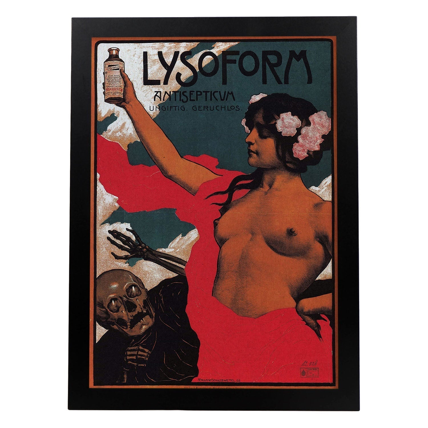 Poster vintage. Anuncio vintage Lysoform Antisepticua de 1002.-Artwork-Nacnic-A3-Marco Negro-Nacnic Estudio SL