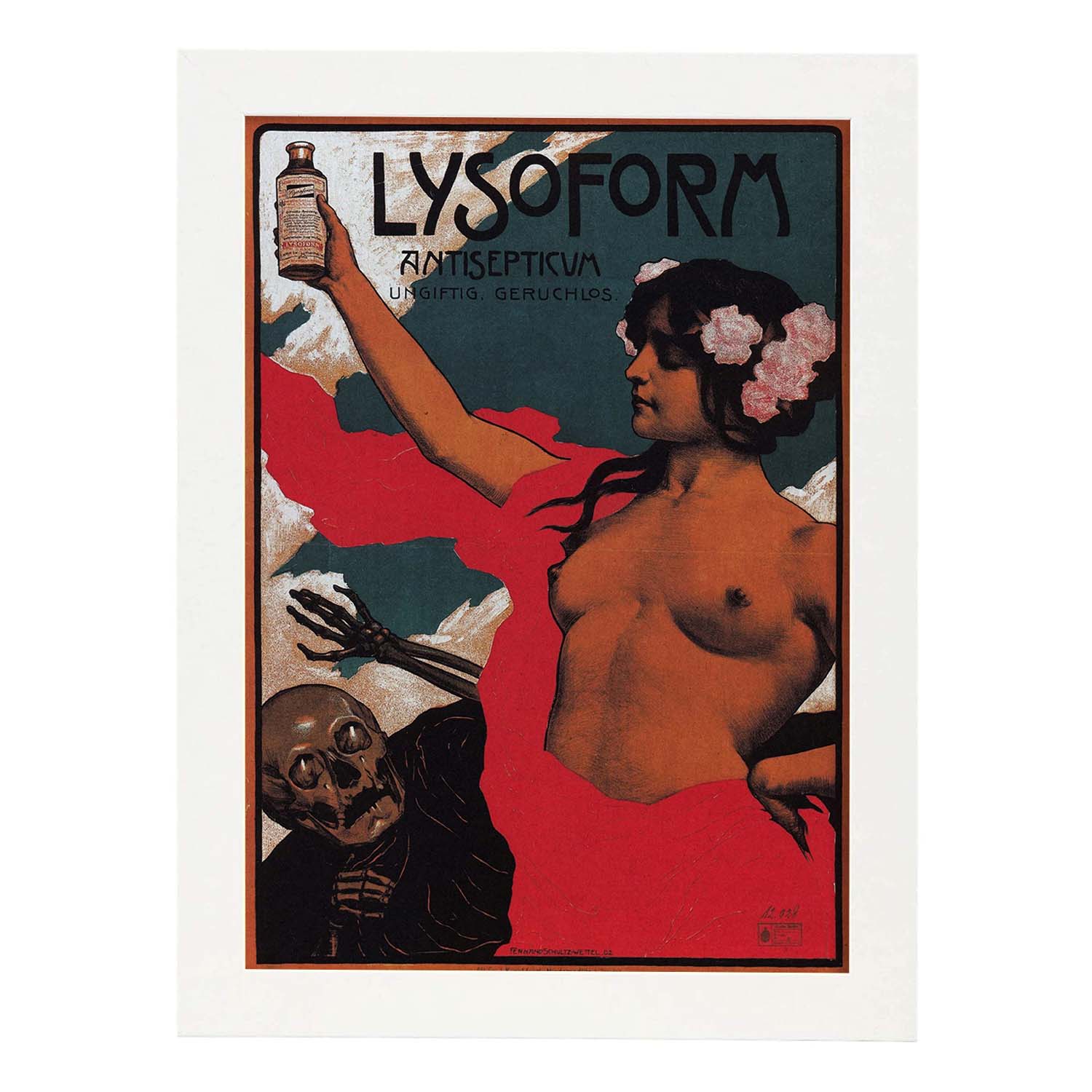 Poster vintage. Anuncio vintage Lysoform Antisepticua de 1002.-Artwork-Nacnic-A4-Marco Blanco-Nacnic Estudio SL