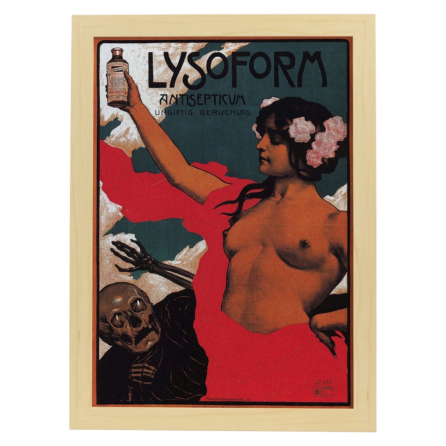 Poster vintage. Anuncio vintage Lysoform Antisepticua de 1002.-Artwork-Nacnic-A4-Marco Madera clara-Nacnic Estudio SL
