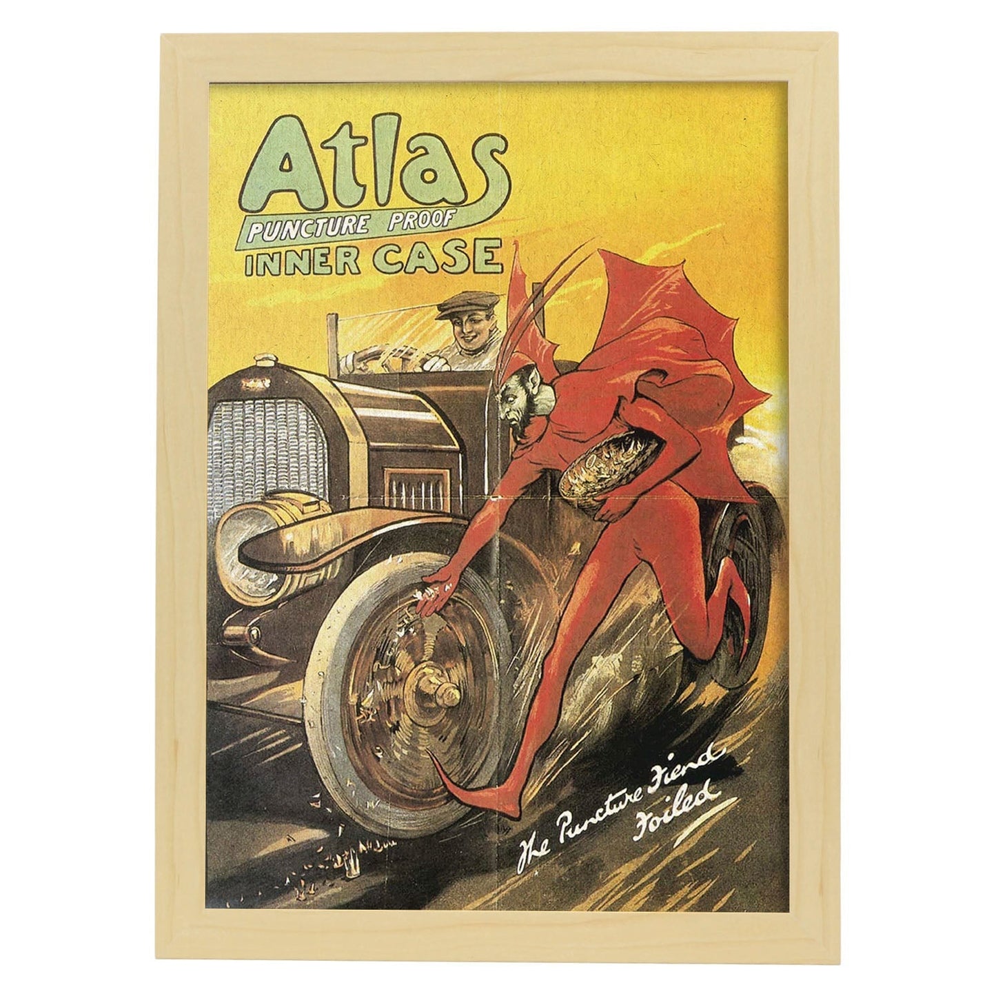 Poster vintage. Anuncio vintage ruedas Atlas de 1900.-Artwork-Nacnic-A3-Marco Madera clara-Nacnic Estudio SL