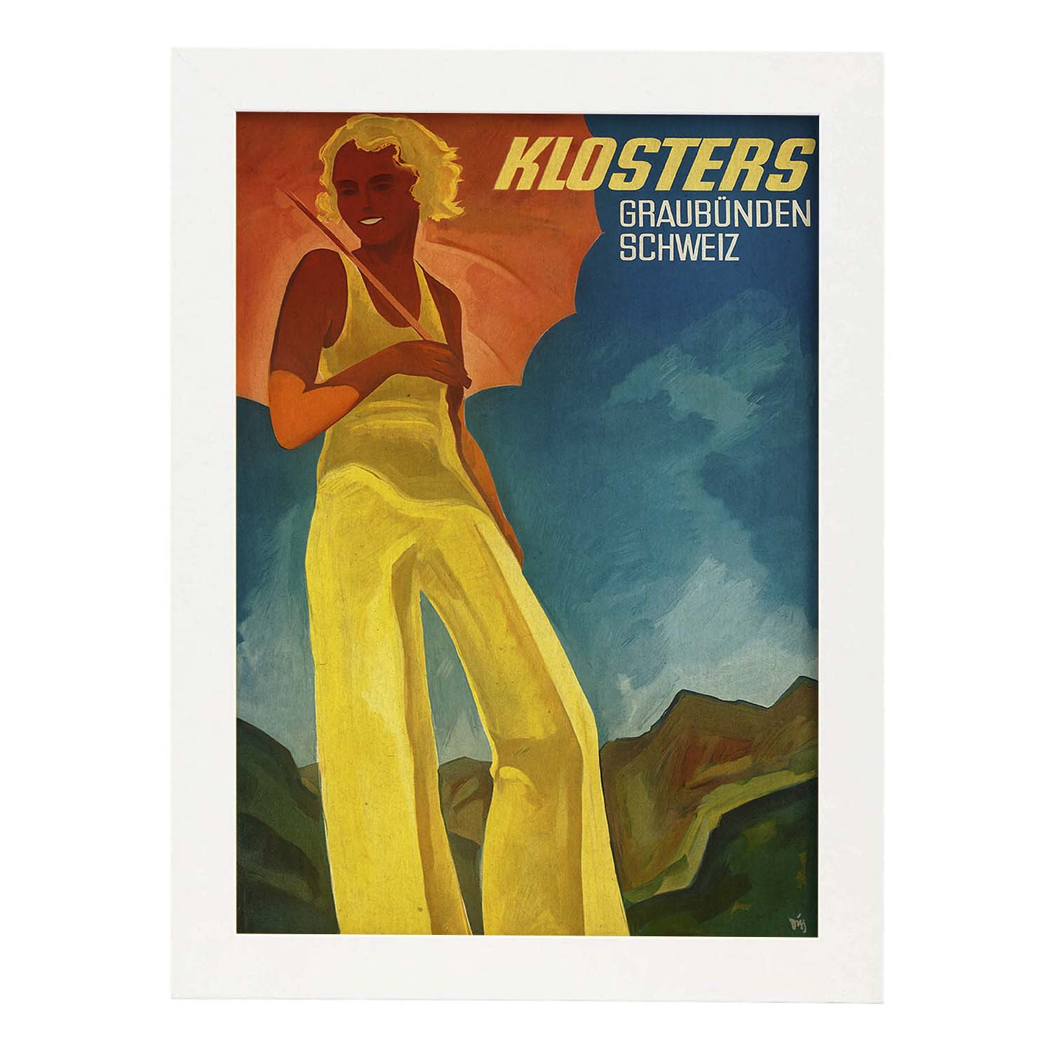 Poster vintage. Cartel anuncio de viajes con Klosters Swiss Travel de Switzerland.-Artwork-Nacnic-A3-Marco Blanco-Nacnic Estudio SL