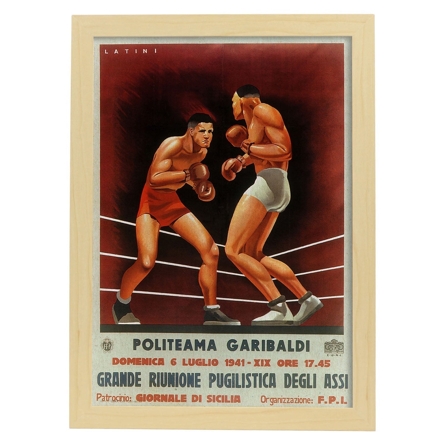 Poster vintage. Cartel boxeo vintage "Politeama Garibaldi".-Artwork-Nacnic-A4-Marco Madera clara-Nacnic Estudio SL