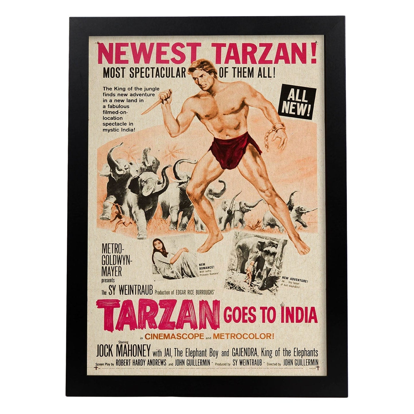 Poster vintage. Cartel cine vintage "Tarzan en india".-Artwork-Nacnic-A4-Marco Negro-Nacnic Estudio SL