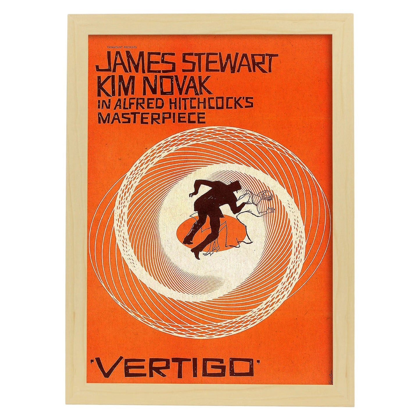 Poster vintage. Cartel cine vintage "Vertigo - Hitchcock".-Artwork-Nacnic-A3-Marco Madera clara-Nacnic Estudio SL
