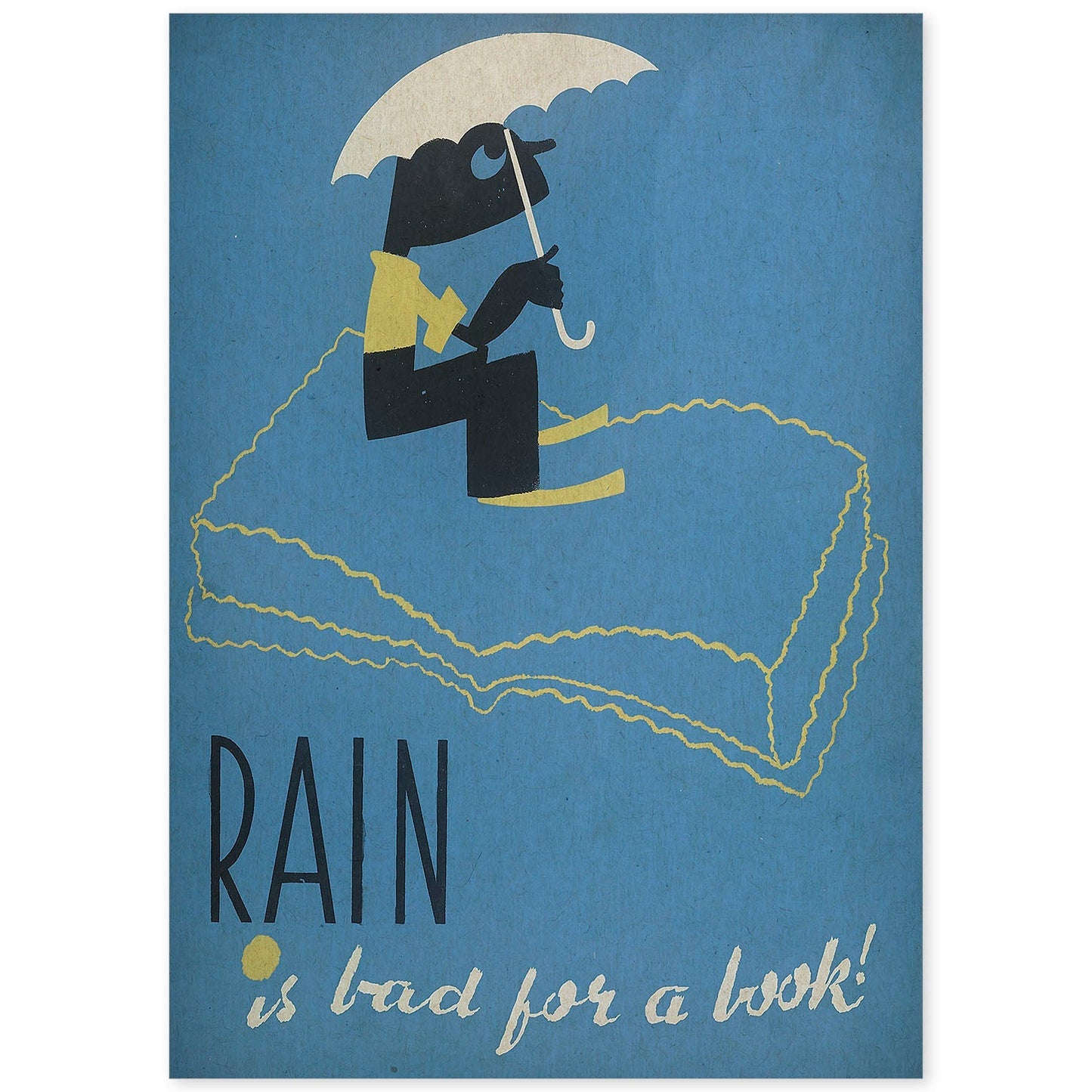 Poster vintage. Cartel de biblioteca "cuida los libros" La lluvia estropea los libros.-Artwork-Nacnic-A4-Sin marco-Nacnic Estudio SL