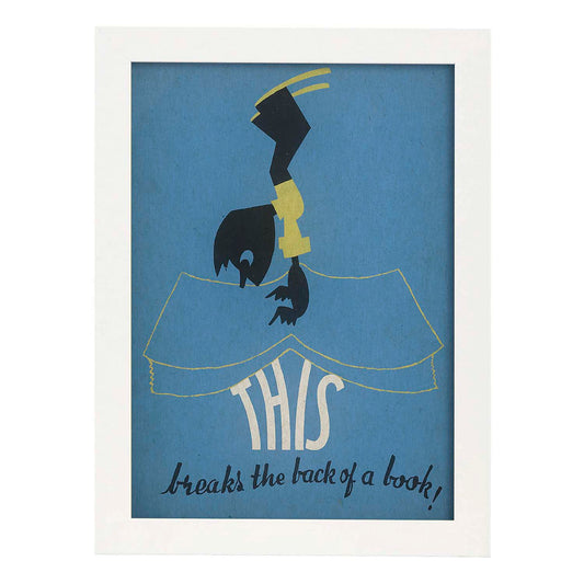 Poster vintage. Cartel de biblioteca "cuida los libros" No doblar..-Artwork-Nacnic-A4-Marco Blanco-Nacnic Estudio SL