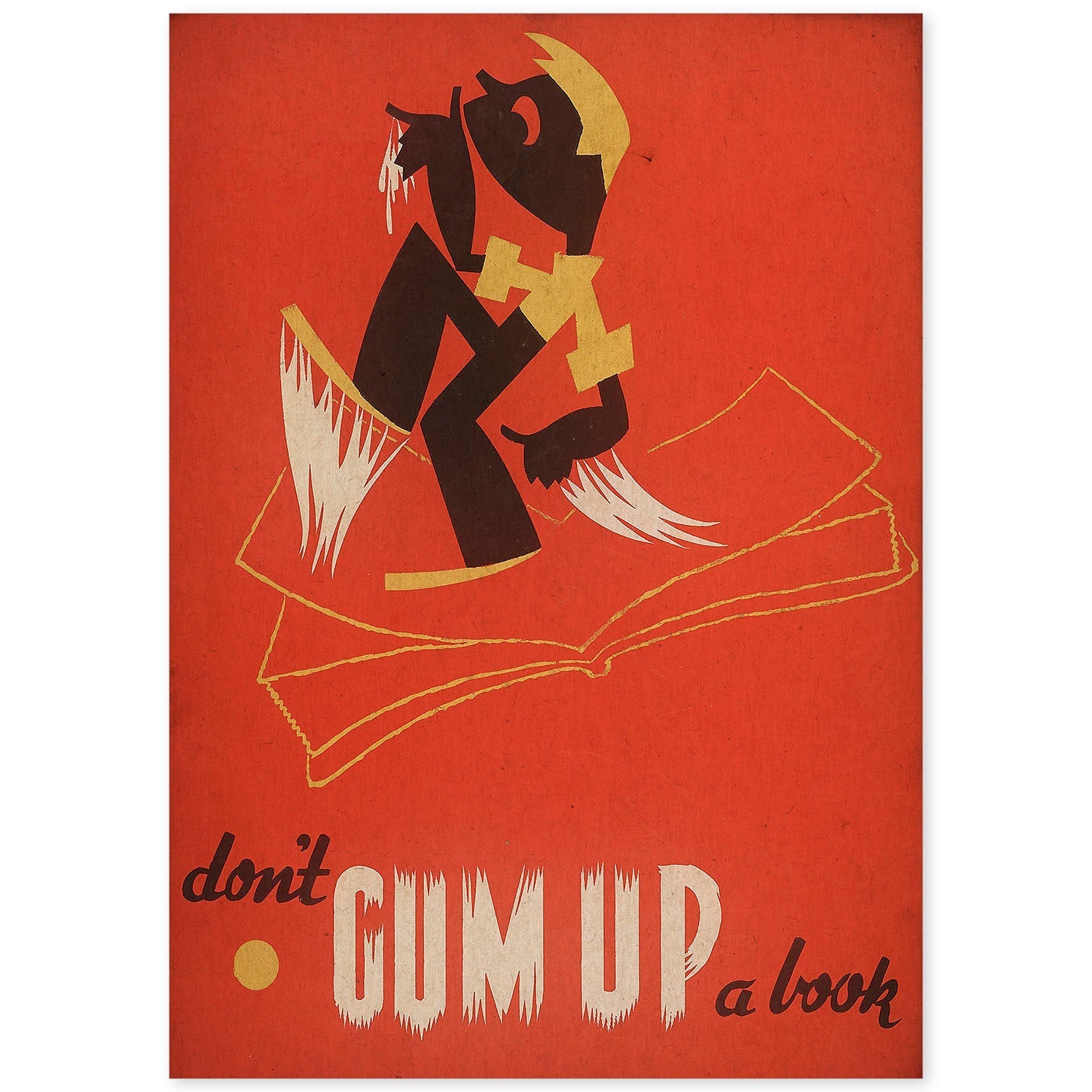 Poster vintage. Cartel de biblioteca "cuida los libros" No pegues chiles.-Artwork-Nacnic-A4-Sin marco-Nacnic Estudio SL
