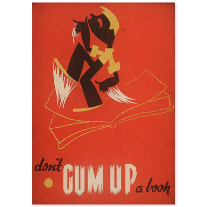 Poster vintage. Cartel de biblioteca "cuida los libros" No pegues chiles.-Artwork-Nacnic-A4-Sin marco-Nacnic Estudio SL