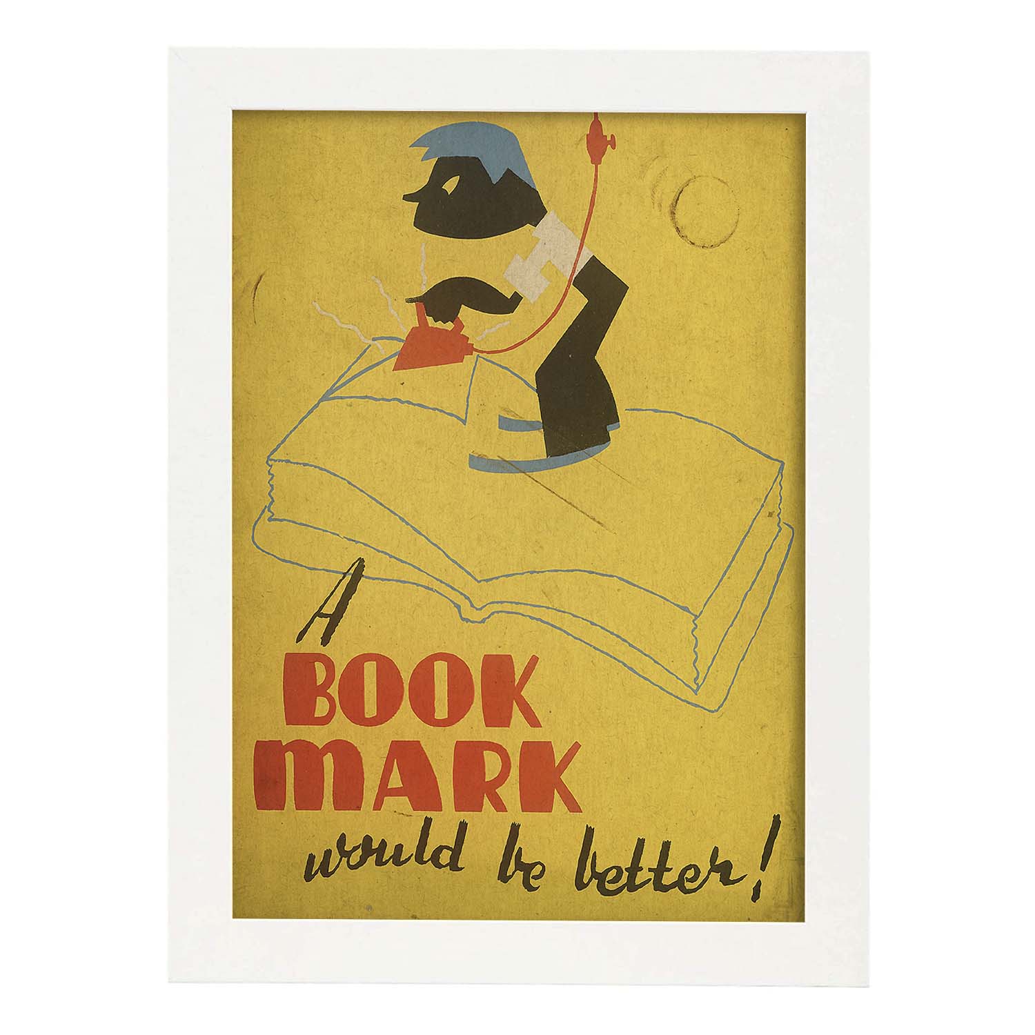 Poster vintage. Cartel de biblioteca "cuida los libros" Usa marcapaginas.-Artwork-Nacnic-A3-Marco Blanco-Nacnic Estudio SL