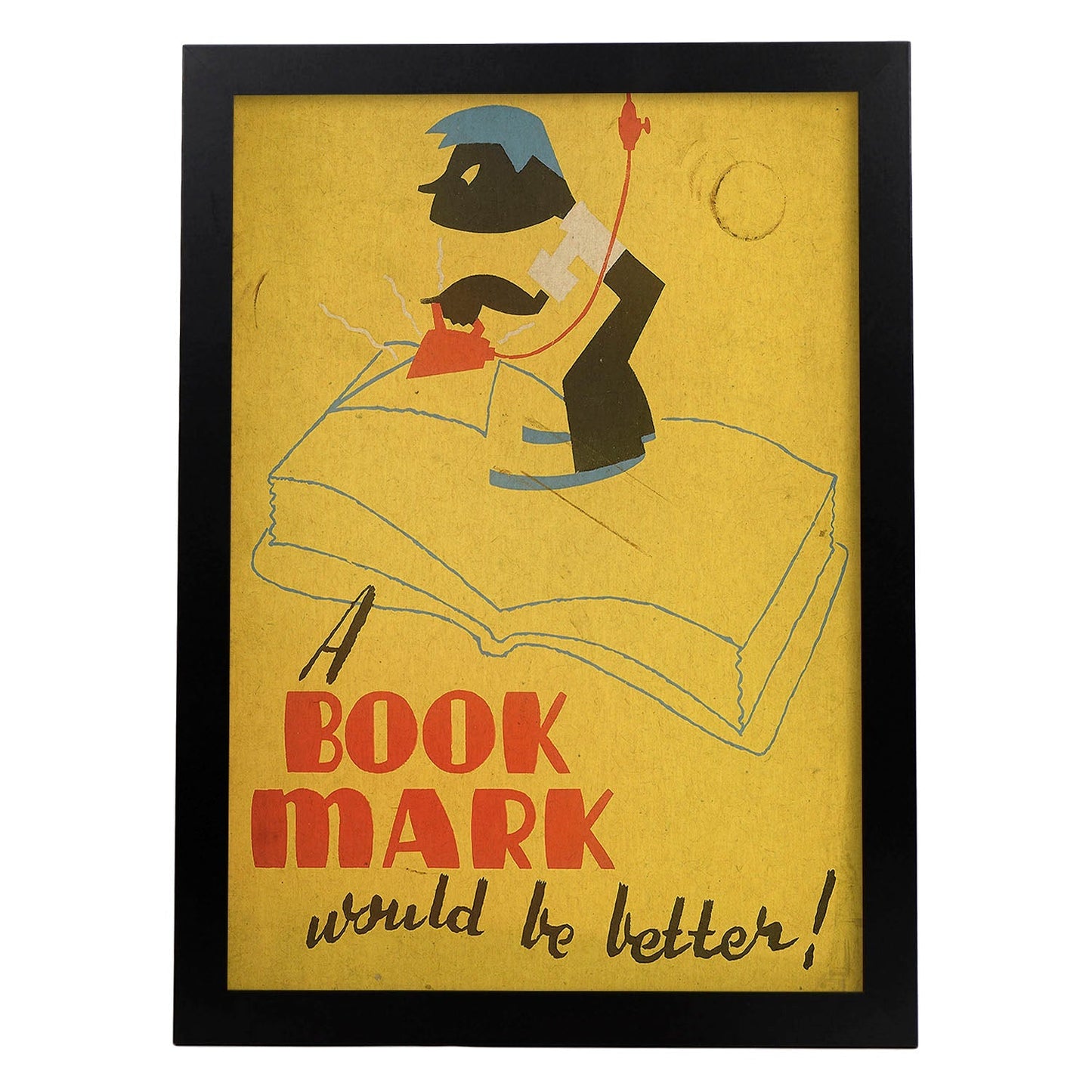 Poster vintage. Cartel de biblioteca "cuida los libros" Usa marcapaginas.-Artwork-Nacnic-A3-Marco Negro-Nacnic Estudio SL
