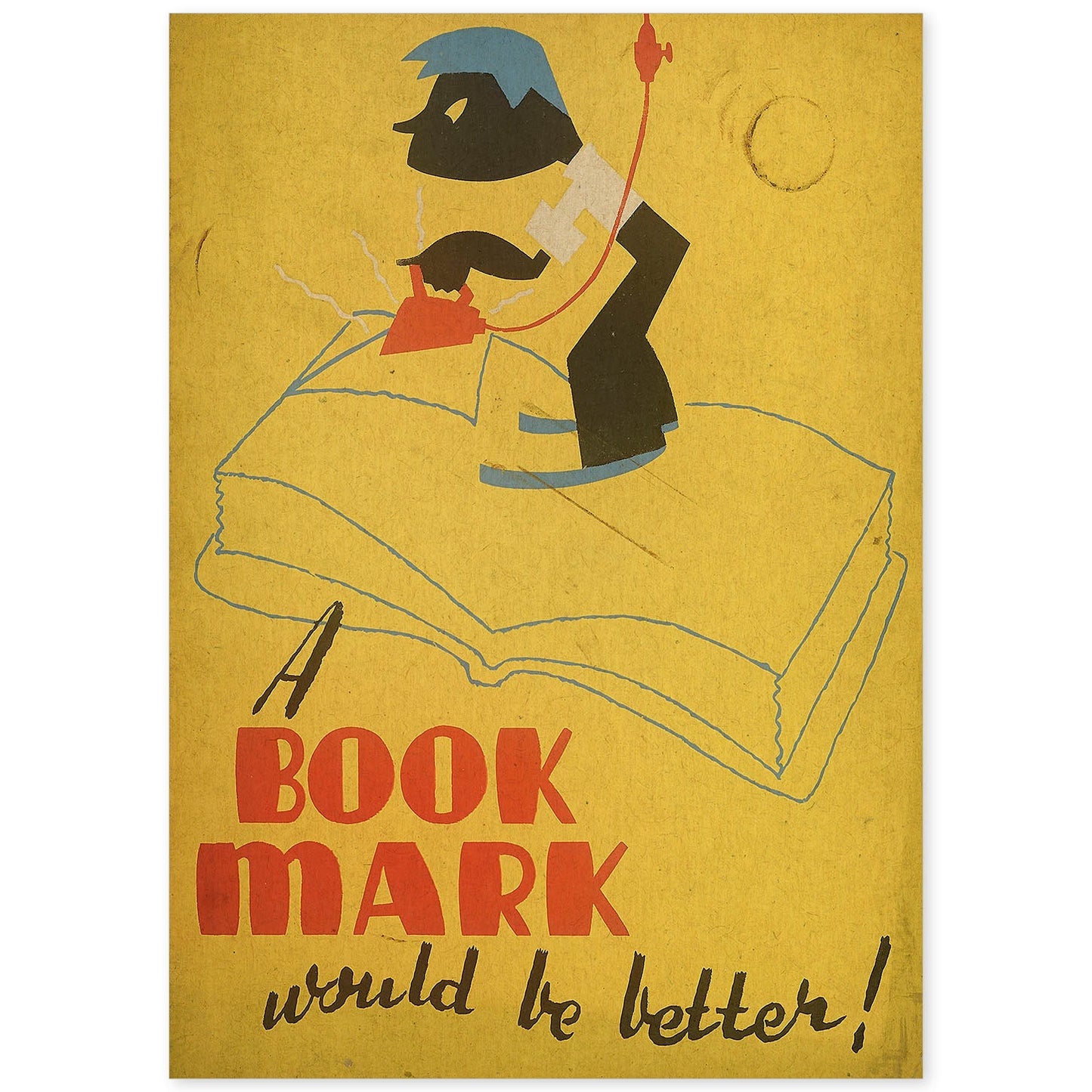 Poster vintage. Cartel de biblioteca "cuida los libros" Usa marcapaginas.-Artwork-Nacnic-A4-Sin marco-Nacnic Estudio SL