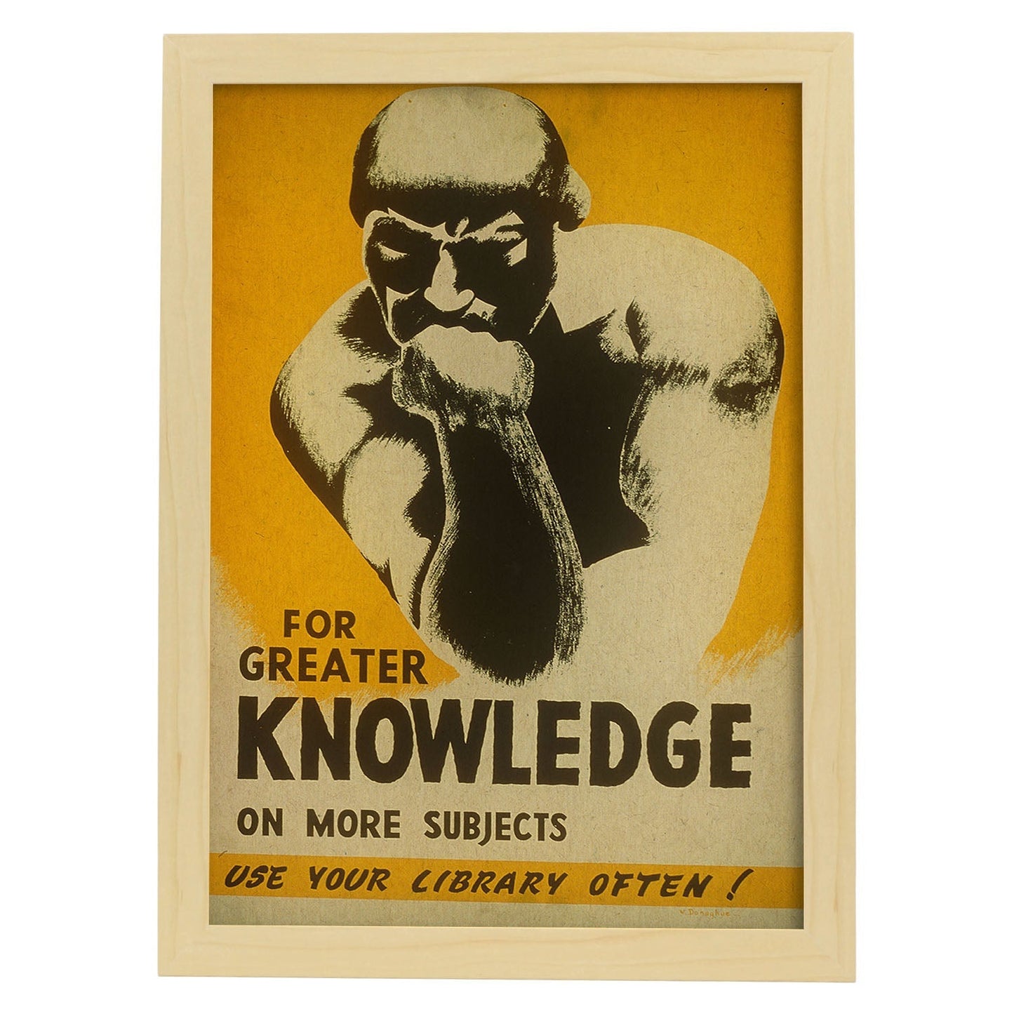 Poster vintage. Cartel de biblioteca "Genera conocimiento" usa la biblioteca.-Artwork-Nacnic-A3-Marco Madera clara-Nacnic Estudio SL