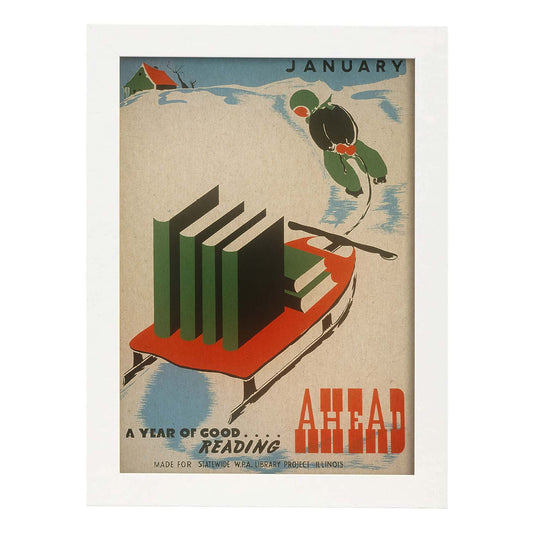 Poster vintage. Cartel de biblioteca. Usa la biblioteca.-Artwork-Nacnic-A4-Marco Blanco-Nacnic Estudio SL