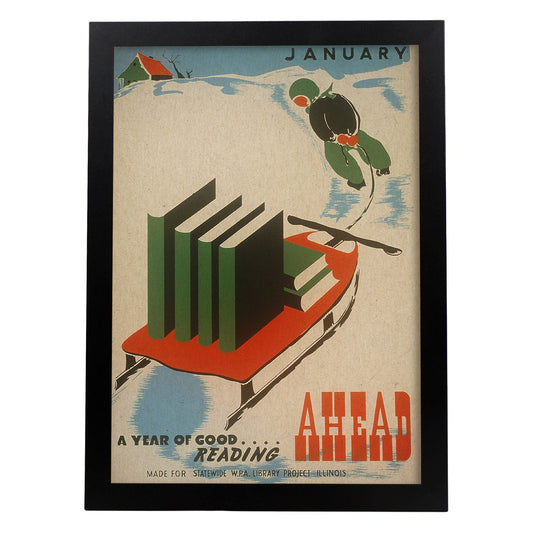 Poster vintage. Cartel de biblioteca. Usa la biblioteca.-Artwork-Nacnic-A4-Marco Negro-Nacnic Estudio SL