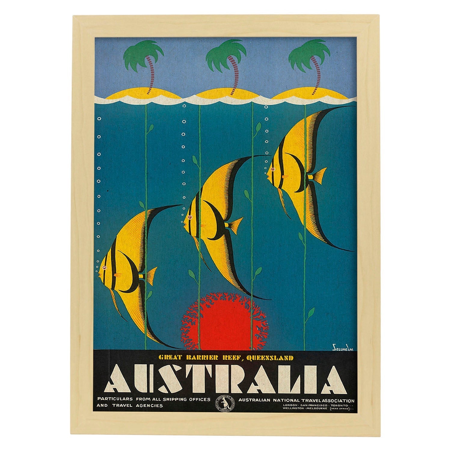 Poster vintage. Cartel de publicidad vintage. Conoce Australia.-Artwork-Nacnic-A4-Marco Madera clara-Nacnic Estudio SL