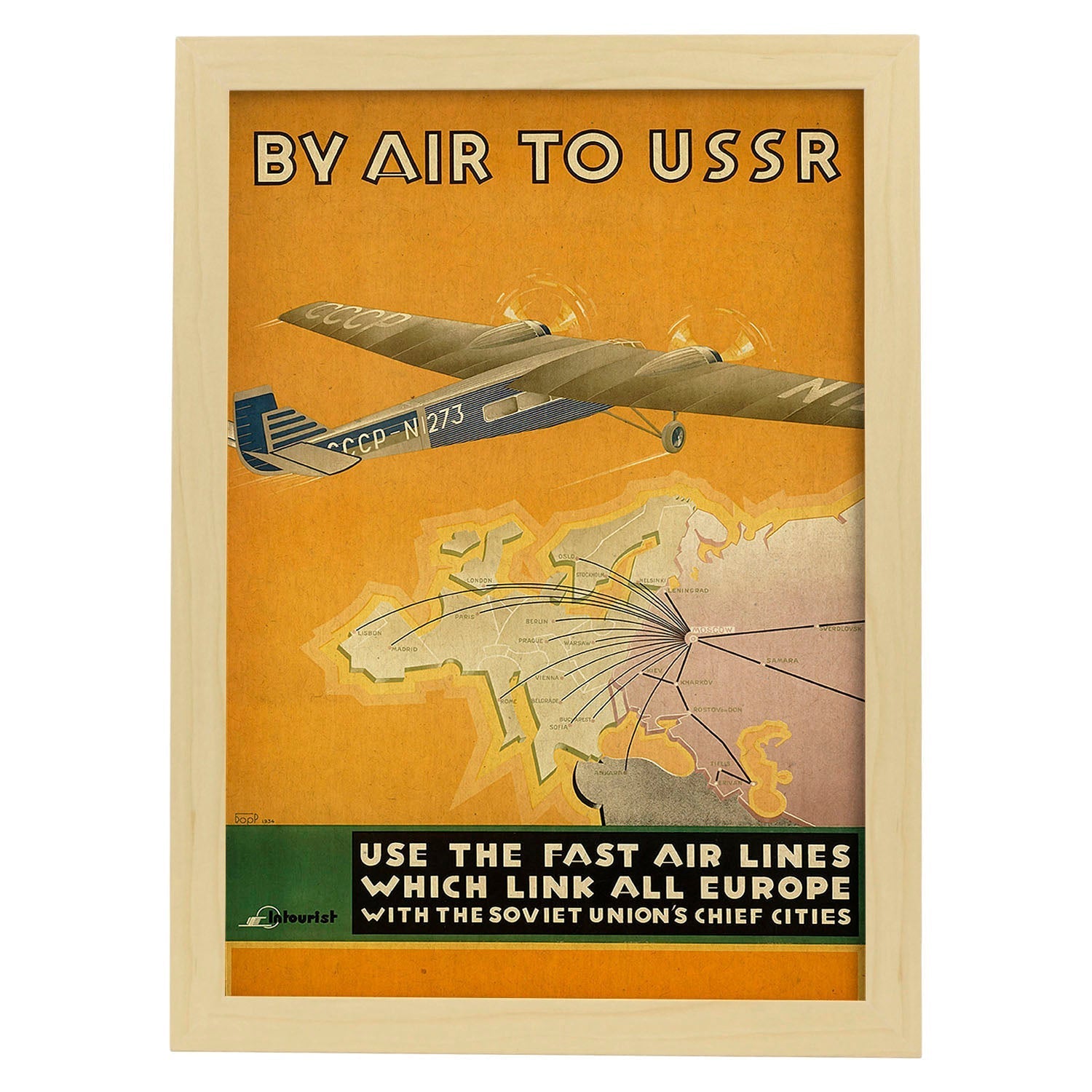 Poster vintage. Cartel de publicidad vintage. Conoce la URSS.-Artwork-Nacnic-A3-Marco Madera clara-Nacnic Estudio SL