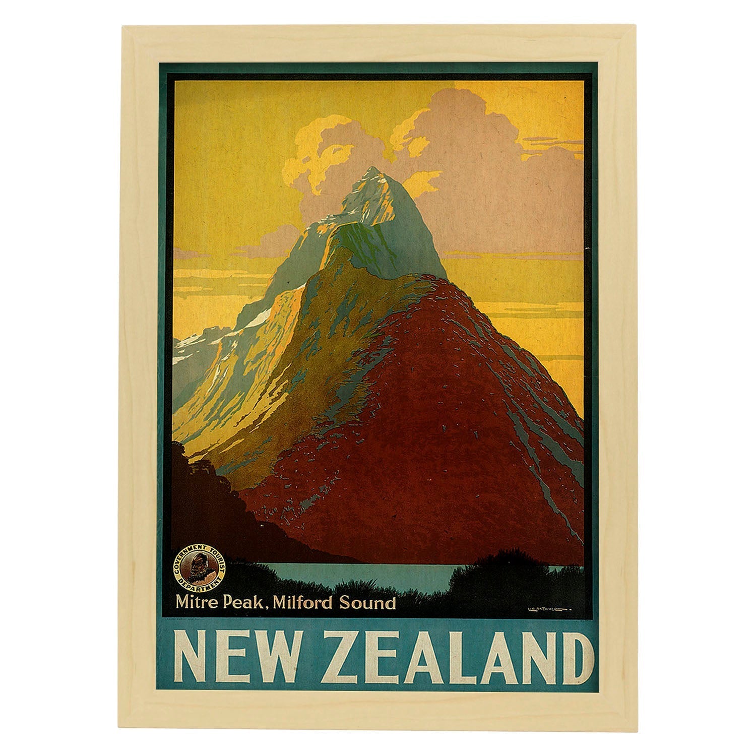 Poster vintage. Cartel de publicidad vintage. Conoce Nueva Zelanda.-Artwork-Nacnic-A3-Marco Madera clara-Nacnic Estudio SL