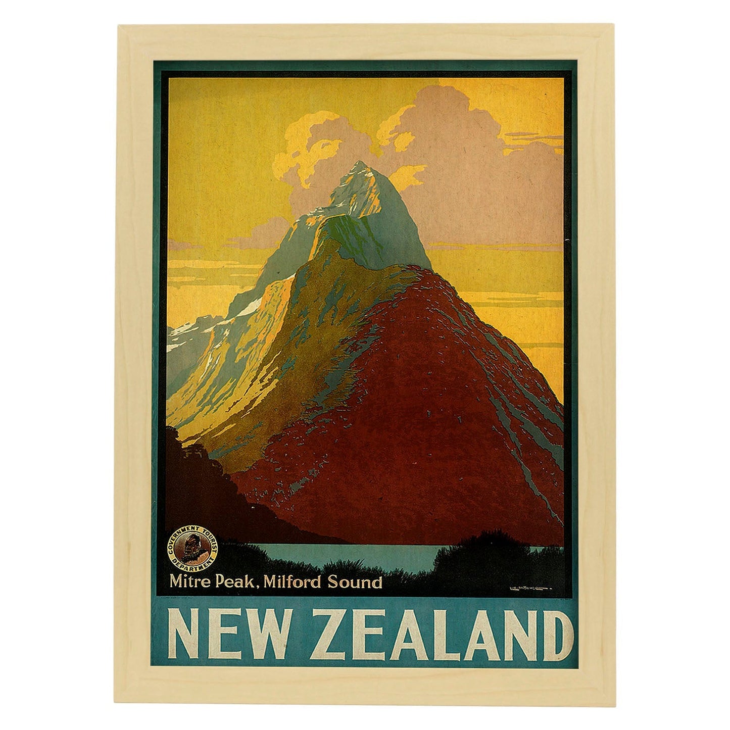 Poster vintage. Cartel de publicidad vintage. Conoce Nueva Zelanda.-Artwork-Nacnic-A4-Marco Madera clara-Nacnic Estudio SL