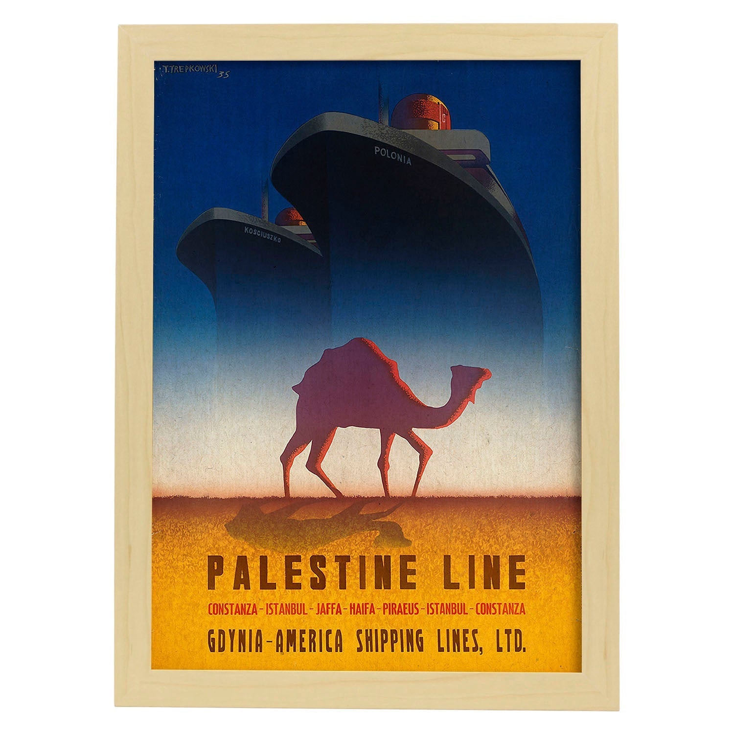 Poster vintage. Cartel de publicidad vintage. Conoce palestina.-Artwork-Nacnic-A3-Marco Madera clara-Nacnic Estudio SL