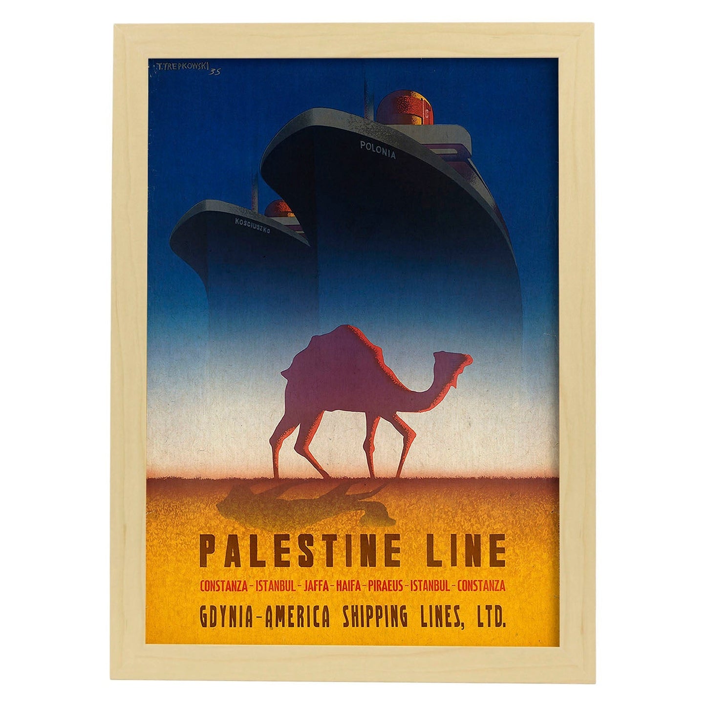 Poster vintage. Cartel de publicidad vintage. Conoce palestina.-Artwork-Nacnic-A4-Marco Madera clara-Nacnic Estudio SL