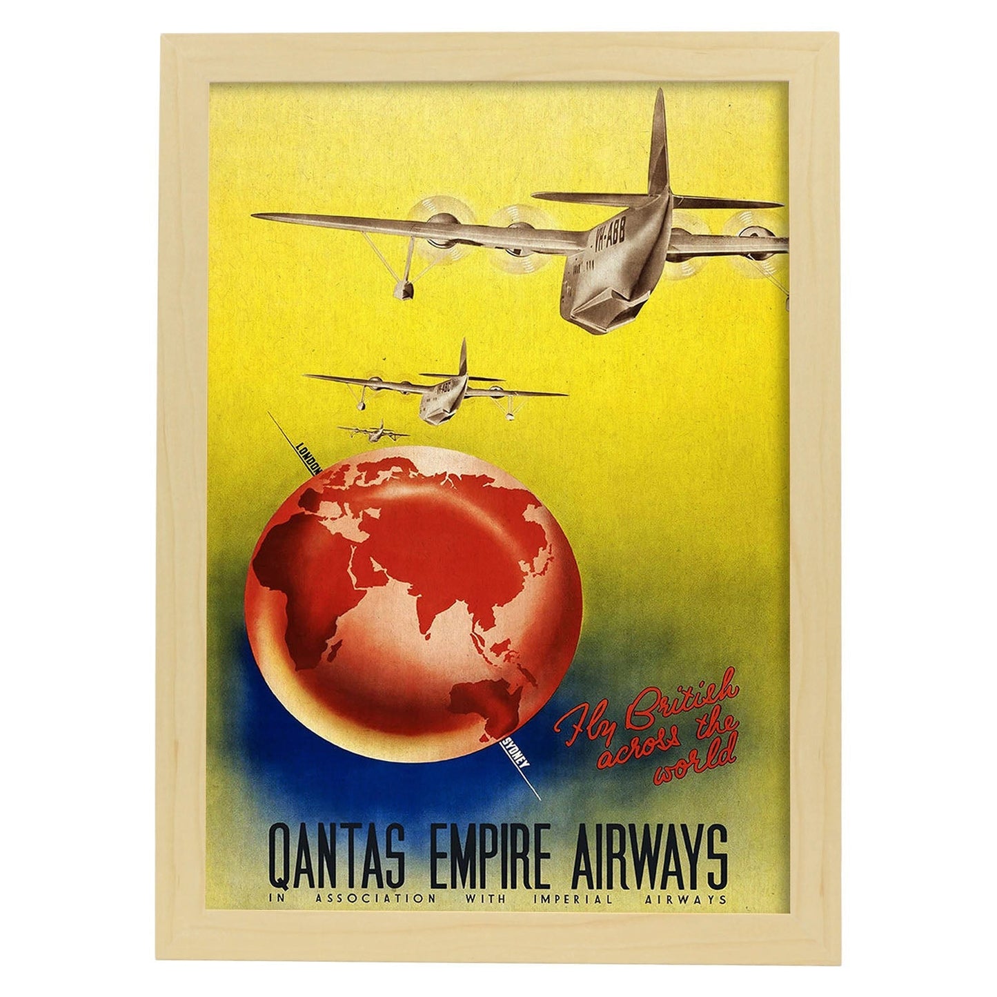 Poster vintage. Cartel de publicidad vintage. Linea aerea Australiana.-Artwork-Nacnic-A4-Marco Madera clara-Nacnic Estudio SL