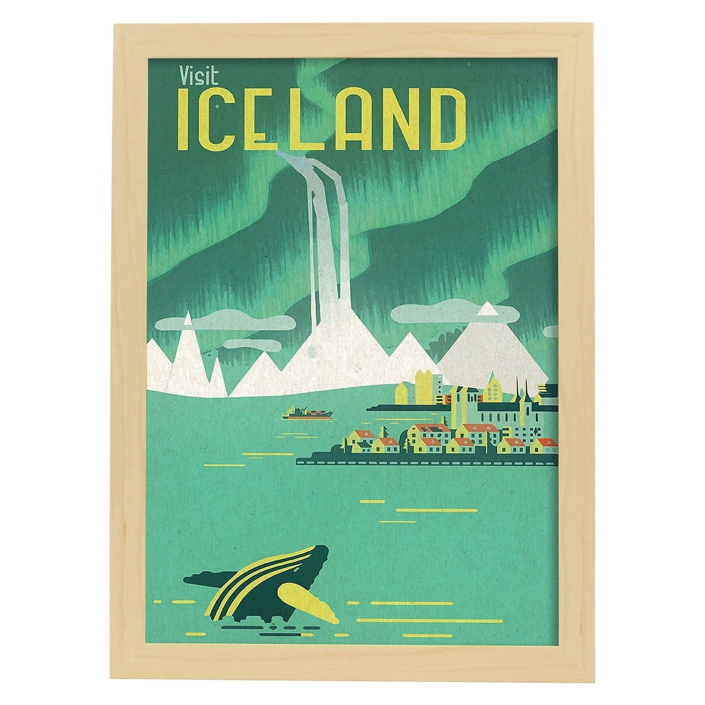 Poster vintage. Cartel de publicidad vintage. Viaja a Islandia.-Artwork-Nacnic-A3-Marco Madera clara-Nacnic Estudio SL