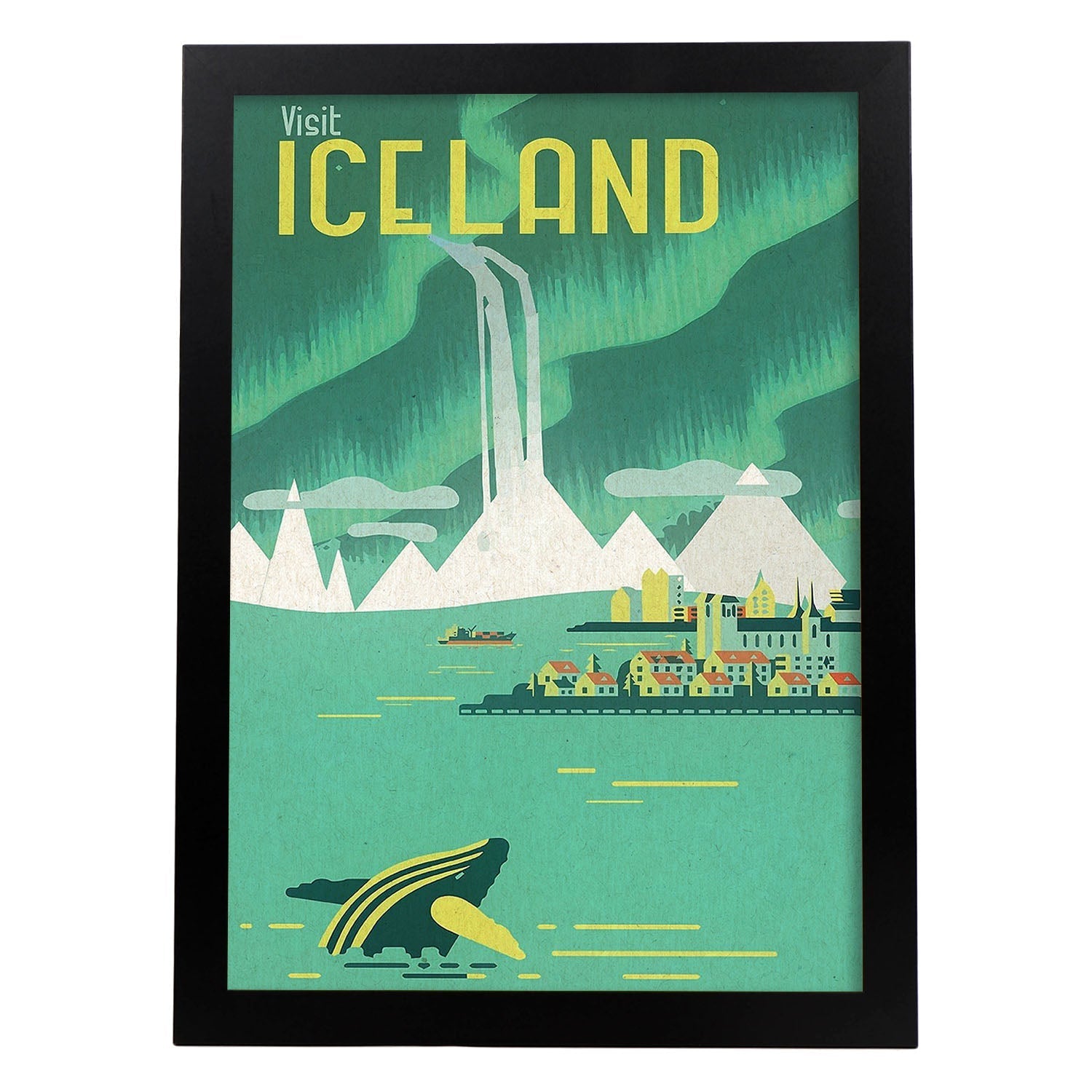 Poster vintage. Cartel de publicidad vintage. Viaja a Islandia.-Artwork-Nacnic-A4-Marco Negro-Nacnic Estudio SL