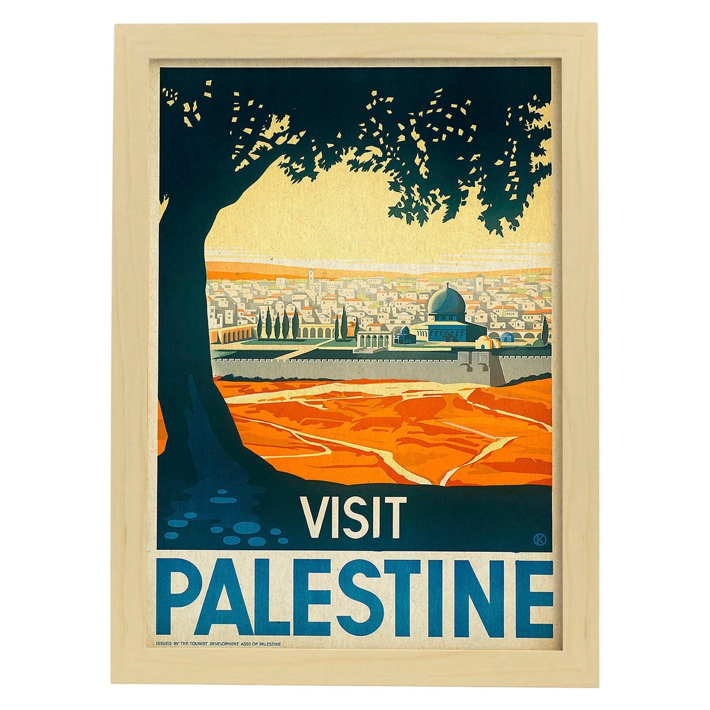 Poster vintage. Cartel de publicidad vintage. Viaje Palestina-Israel.-Artwork-Nacnic-A3-Marco Madera clara-Nacnic Estudio SL