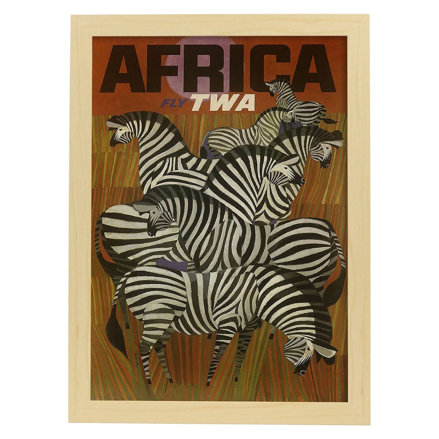 Poster vintage. Cartel de publicidad vintage. Zebras en Africa.-Artwork-Nacnic-A3-Marco Madera clara-Nacnic Estudio SL