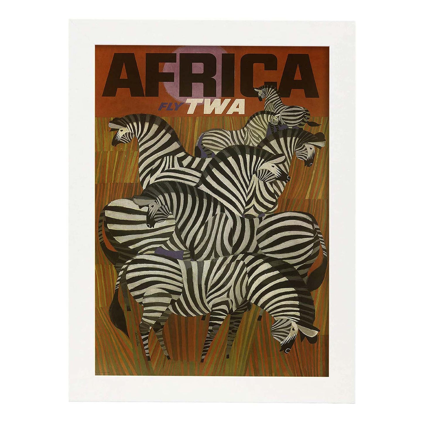 Poster vintage. Cartel de publicidad vintage. Zebras en Africa.-Artwork-Nacnic-A4-Marco Blanco-Nacnic Estudio SL