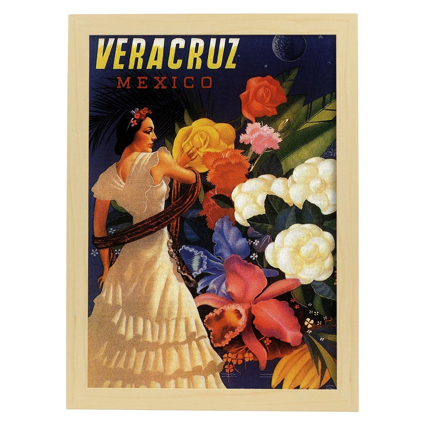 Poster vintage. Cartel de Veracruz, México.-Artwork-Nacnic-A3-Marco Madera clara-Nacnic Estudio SL