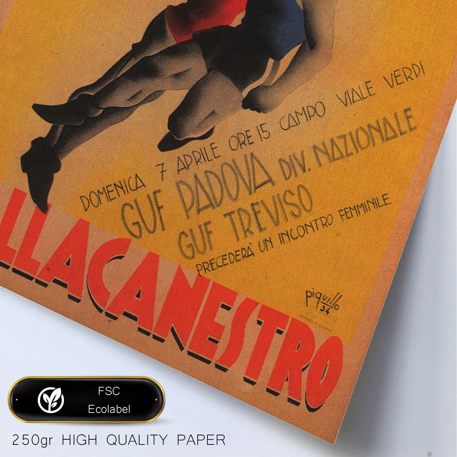 Poster vintage. Cartel vintage anunciador de campeonato de baloncesto en Italia.-Artwork-Nacnic-Nacnic Estudio SL