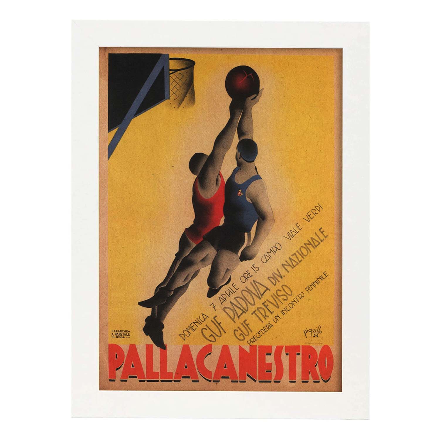 Poster vintage. Cartel vintage anunciador de campeonato de baloncesto en Italia.-Artwork-Nacnic-A3-Marco Blanco-Nacnic Estudio SL