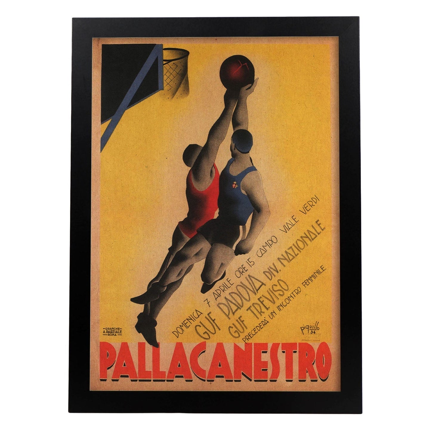 Poster vintage. Cartel vintage anunciador de campeonato de baloncesto en Italia.-Artwork-Nacnic-A3-Marco Negro-Nacnic Estudio SL