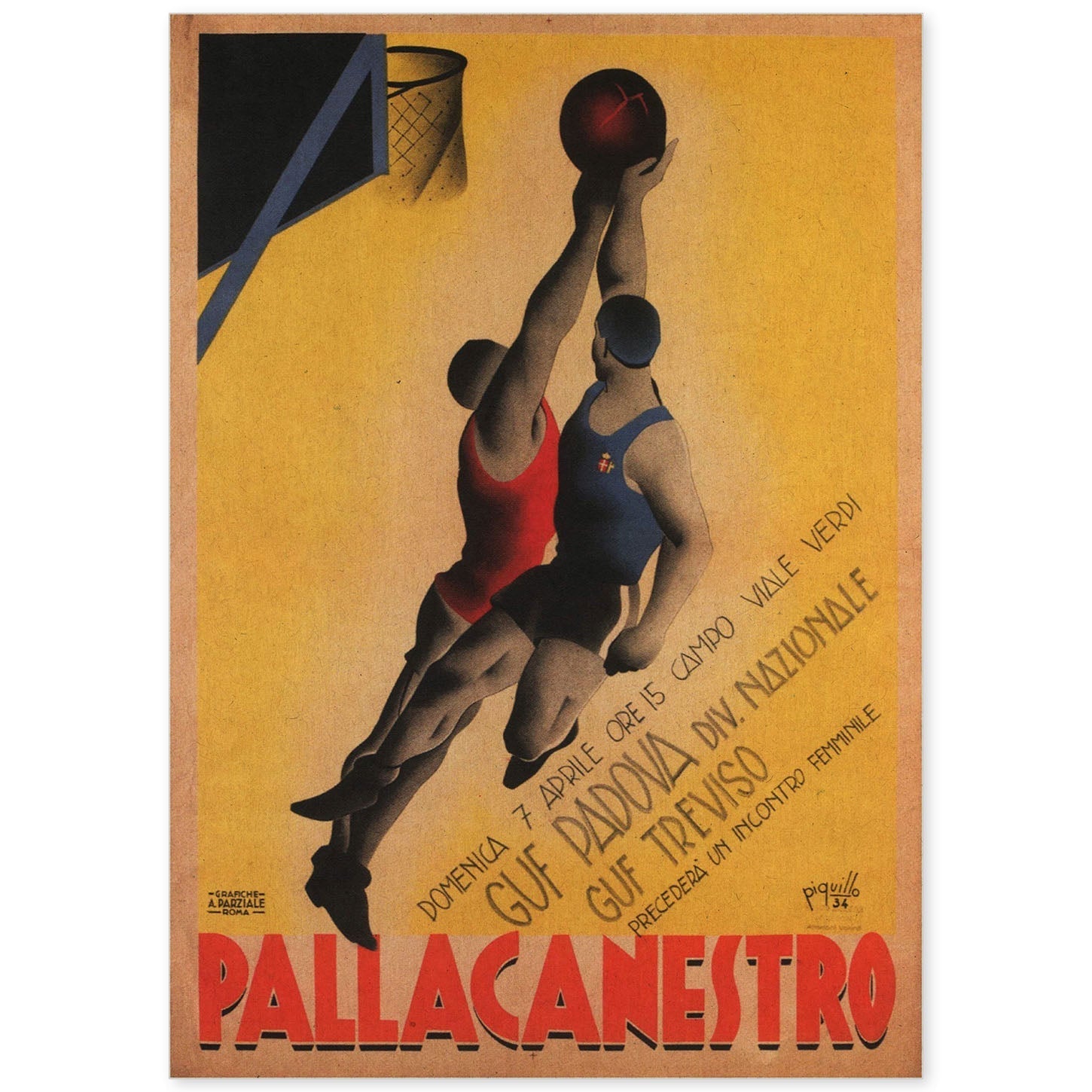 Poster vintage. Cartel vintage anunciador de campeonato de baloncesto en Italia.-Artwork-Nacnic-A4-Sin marco-Nacnic Estudio SL