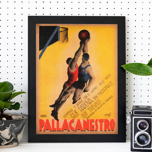 Poster vintage. Cartel vintage anunciador de campeonato de baloncesto en Italia.-Artwork-Nacnic-Nacnic Estudio SL
