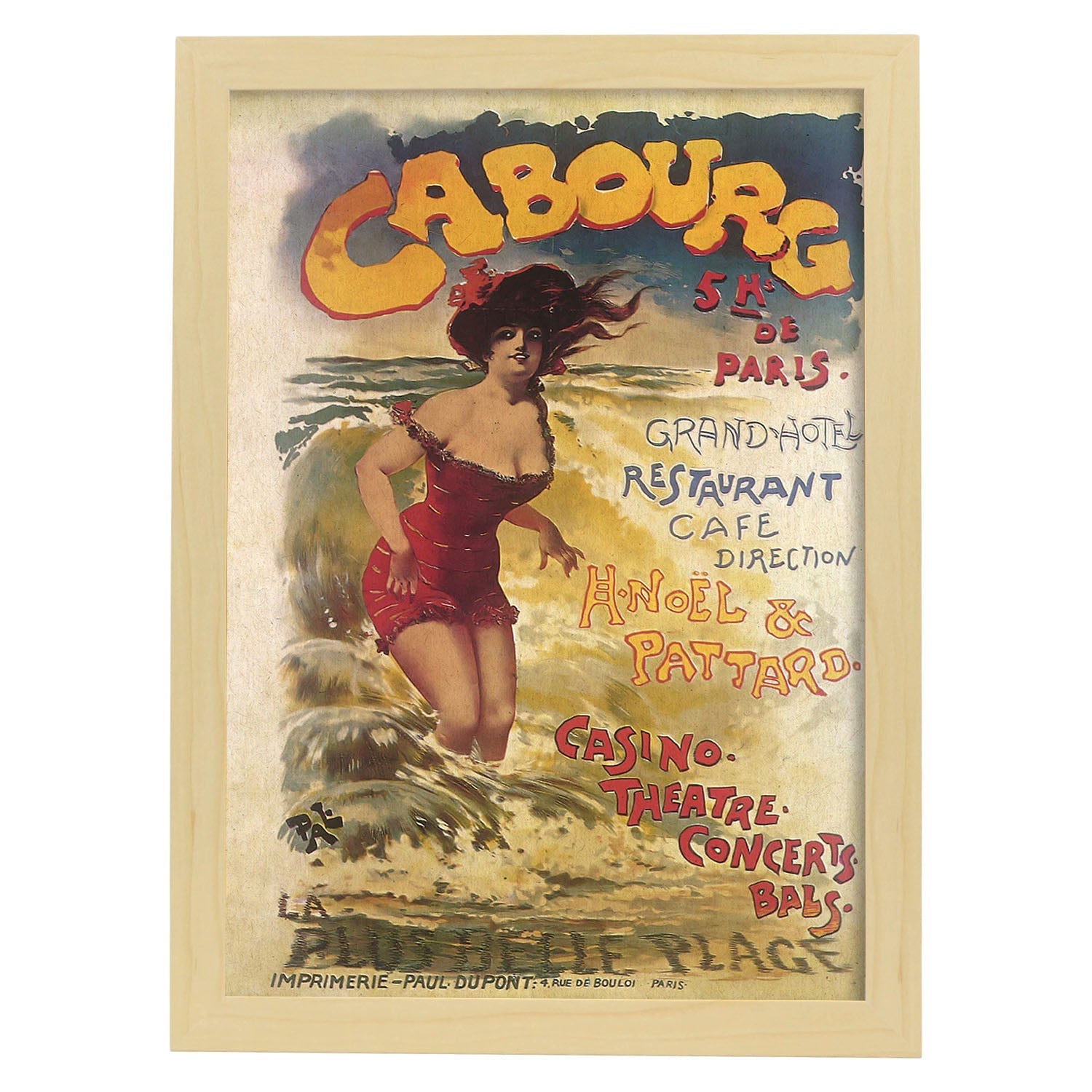 Poster vintage. Cartel vintage anuncio Casino Cabourg de Paris.-Artwork-Nacnic-A4-Marco Madera clara-Nacnic Estudio SL
