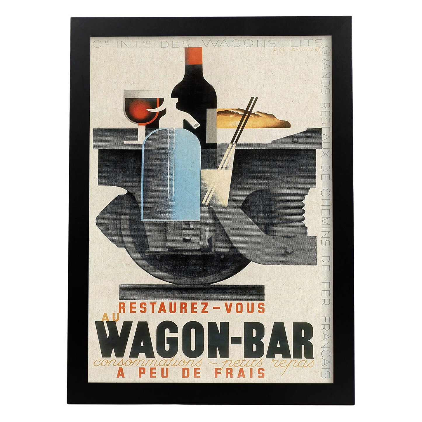 Poster vintage. Cartel vintage anuncio Wagon-Bar a Peu de Frais.-Artwork-Nacnic-A3-Marco Negro-Nacnic Estudio SL