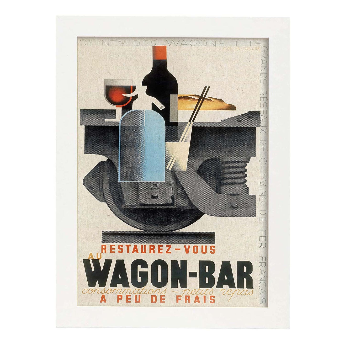 Poster vintage. Cartel vintage anuncio Wagon-Bar a Peu de Frais.-Artwork-Nacnic-A4-Marco Blanco-Nacnic Estudio SL