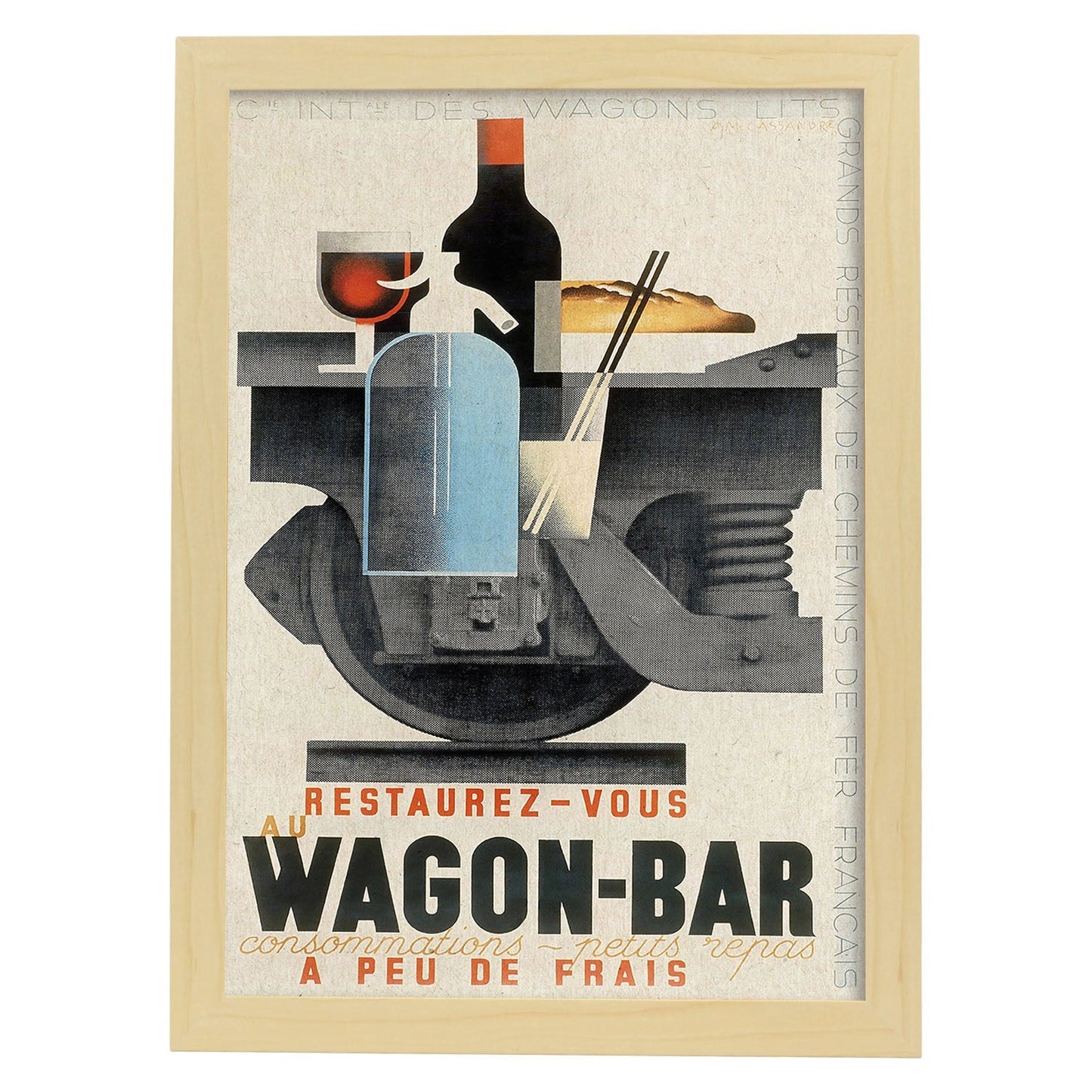 Poster vintage. Cartel vintage anuncio Wagon-Bar a Peu de Frais.-Artwork-Nacnic-A4-Marco Madera clara-Nacnic Estudio SL