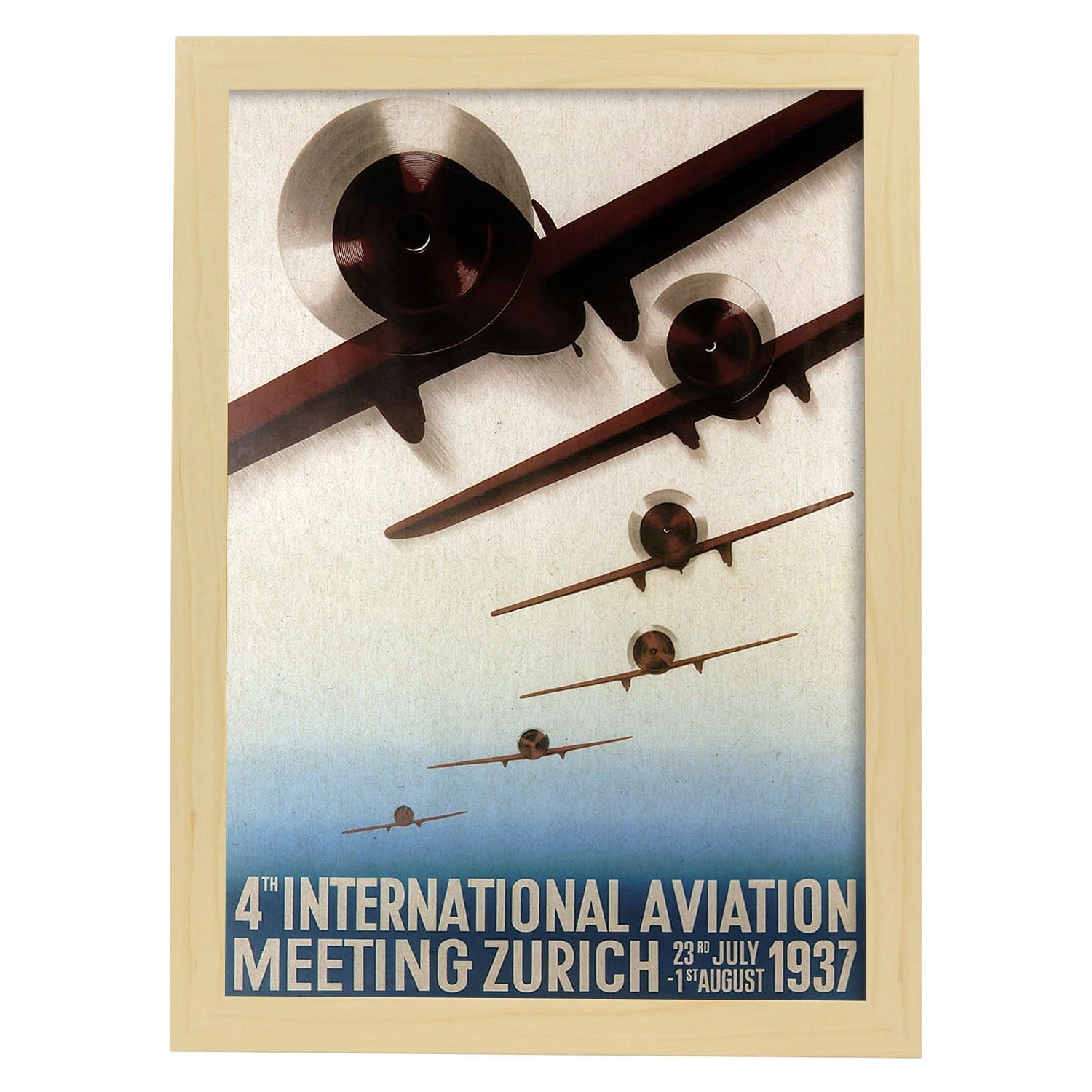 Poster vintage. Cartel vintage aviacion. "Encuentro de aviación internacional".-Artwork-Nacnic-A4-Marco Madera clara-Nacnic Estudio SL