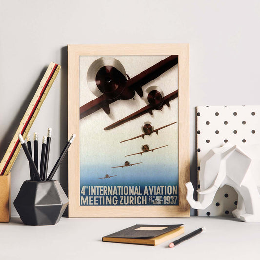 Poster vintage. Cartel vintage aviacion. "Encuentro de aviación internacional".-Artwork-Nacnic-Nacnic Estudio SL