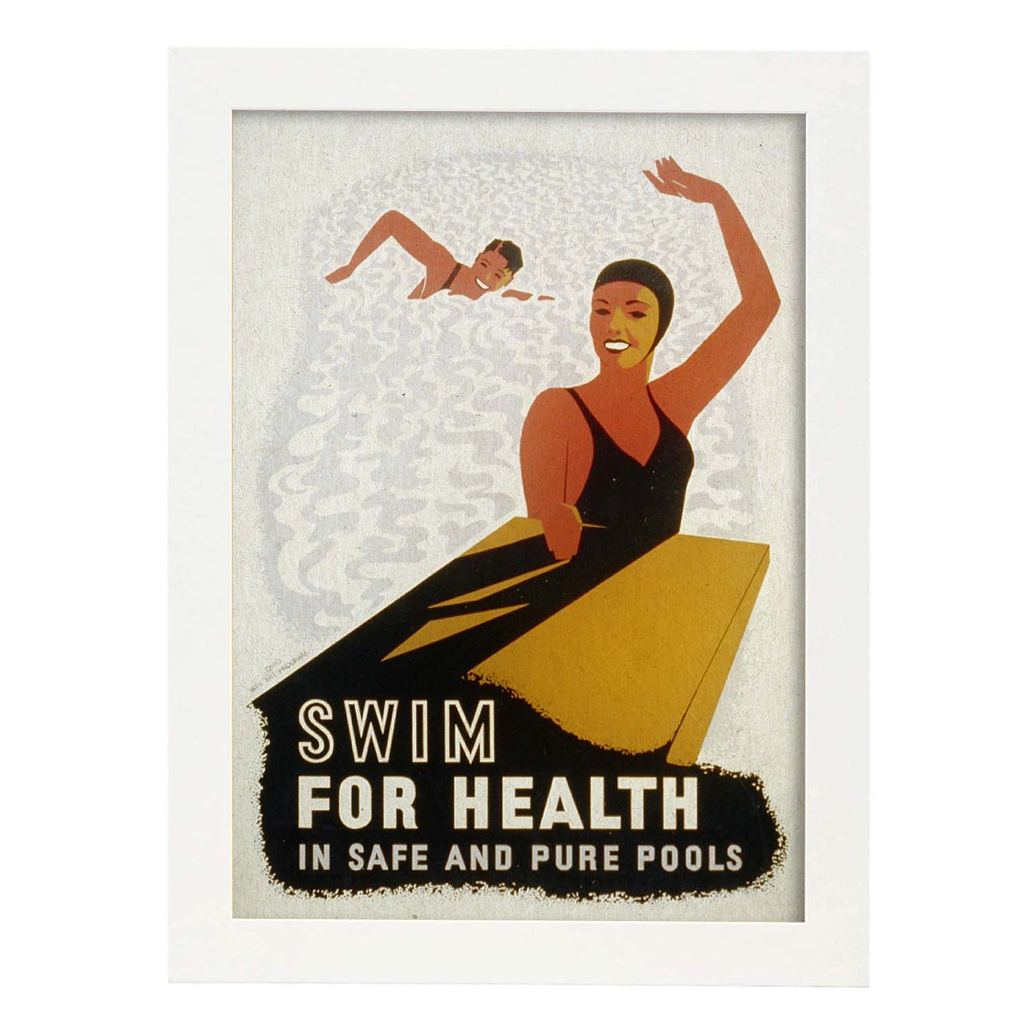 Poster vintage. Cartel vintage camapaña sobre natación. "Swim for health".-Artwork-Nacnic-A3-Marco Blanco-Nacnic Estudio SL