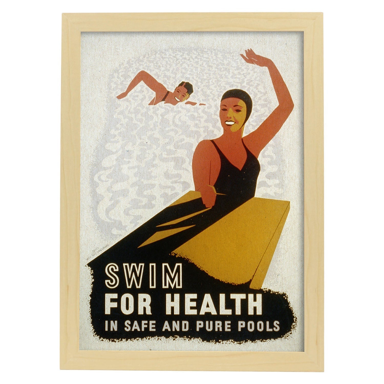 Poster vintage. Cartel vintage camapaña sobre natación. "Swim for health".-Artwork-Nacnic-A3-Marco Madera clara-Nacnic Estudio SL