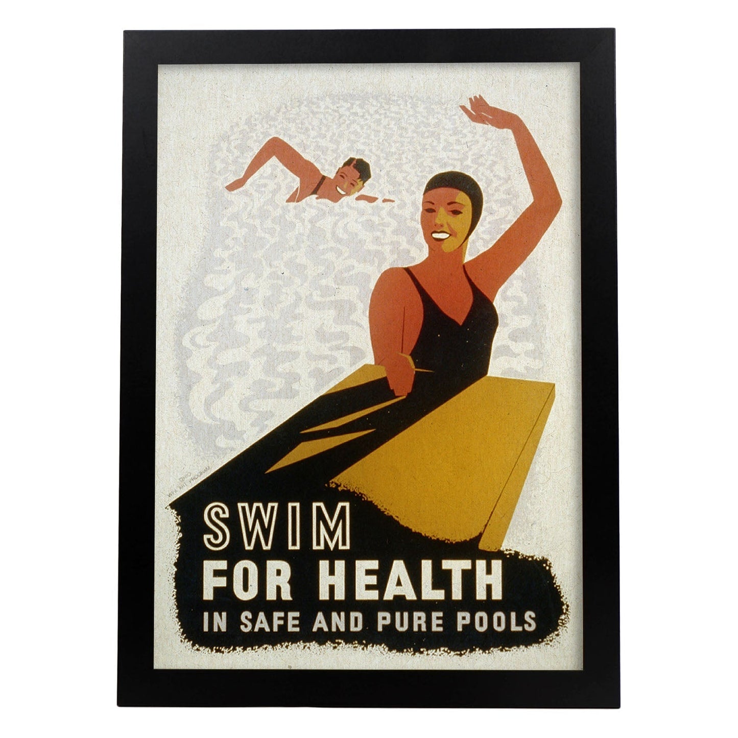 Poster vintage. Cartel vintage camapaña sobre natación. "Swim for health".-Artwork-Nacnic-A3-Marco Negro-Nacnic Estudio SL