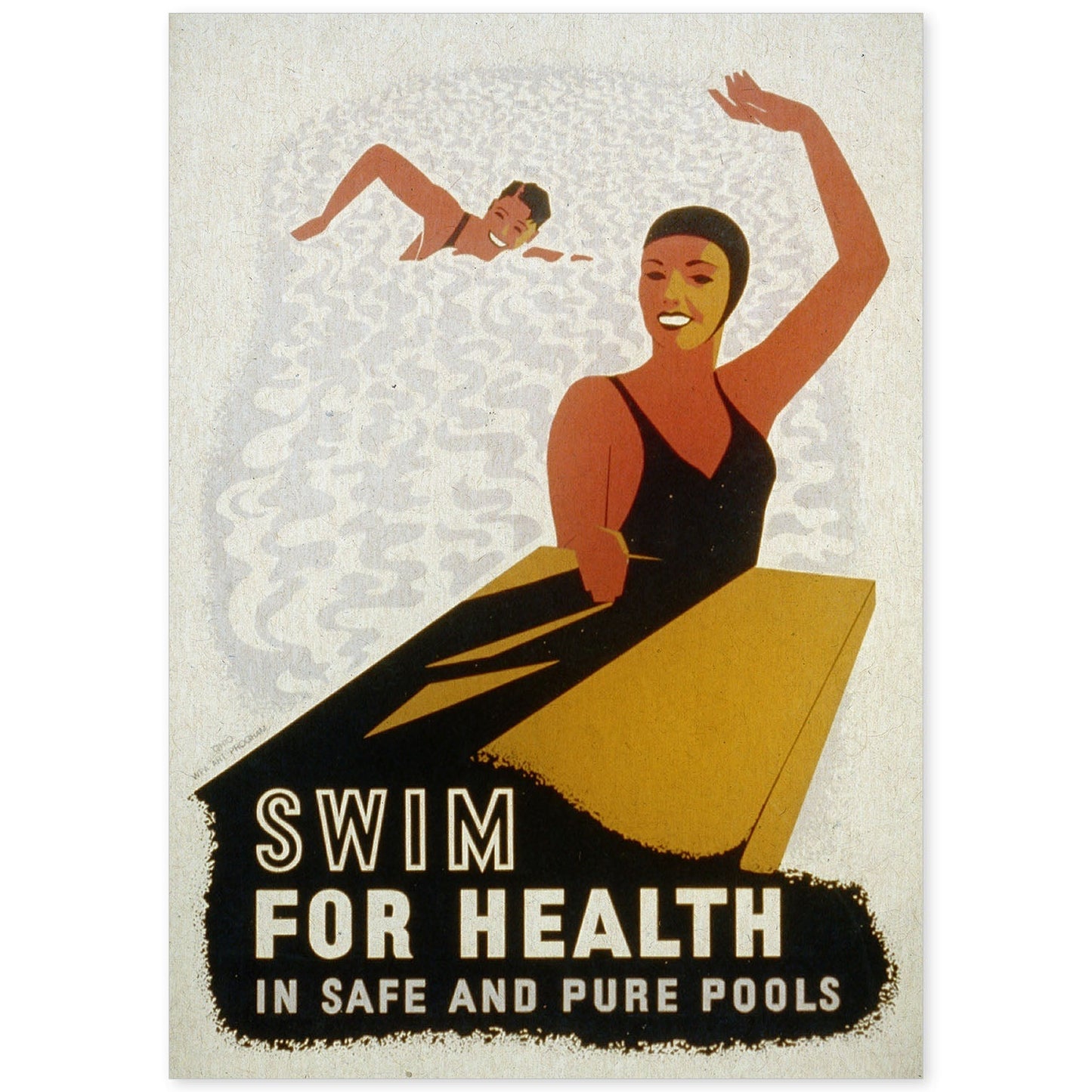 Poster vintage. Cartel vintage camapaña sobre natación. "Swim for health".-Artwork-Nacnic-A4-Sin marco-Nacnic Estudio SL