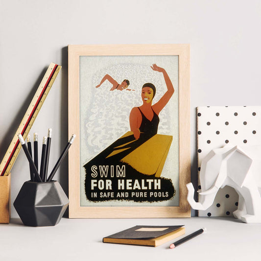 Poster vintage. Cartel vintage camapaña sobre natación. "Swim for health".-Artwork-Nacnic-Nacnic Estudio SL
