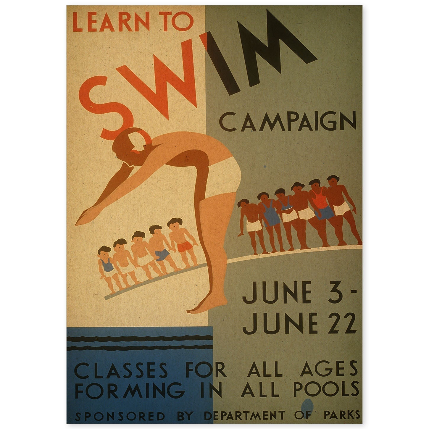 Poster vintage. Cartel vintage "Campaña para aprender a nadar".-Artwork-Nacnic-A4-Sin marco-Nacnic Estudio SL